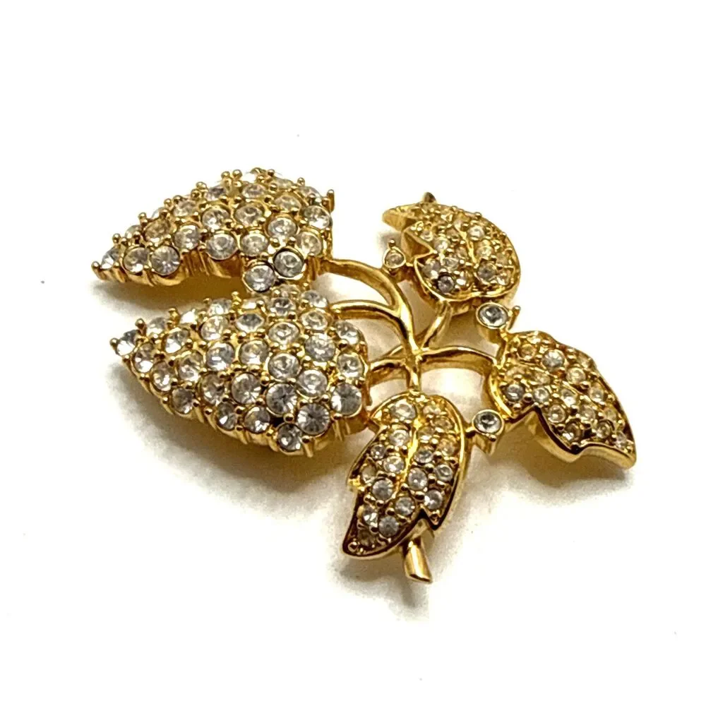 Vintage Clear Rhinestone Floral Cluster Brooch 2.5